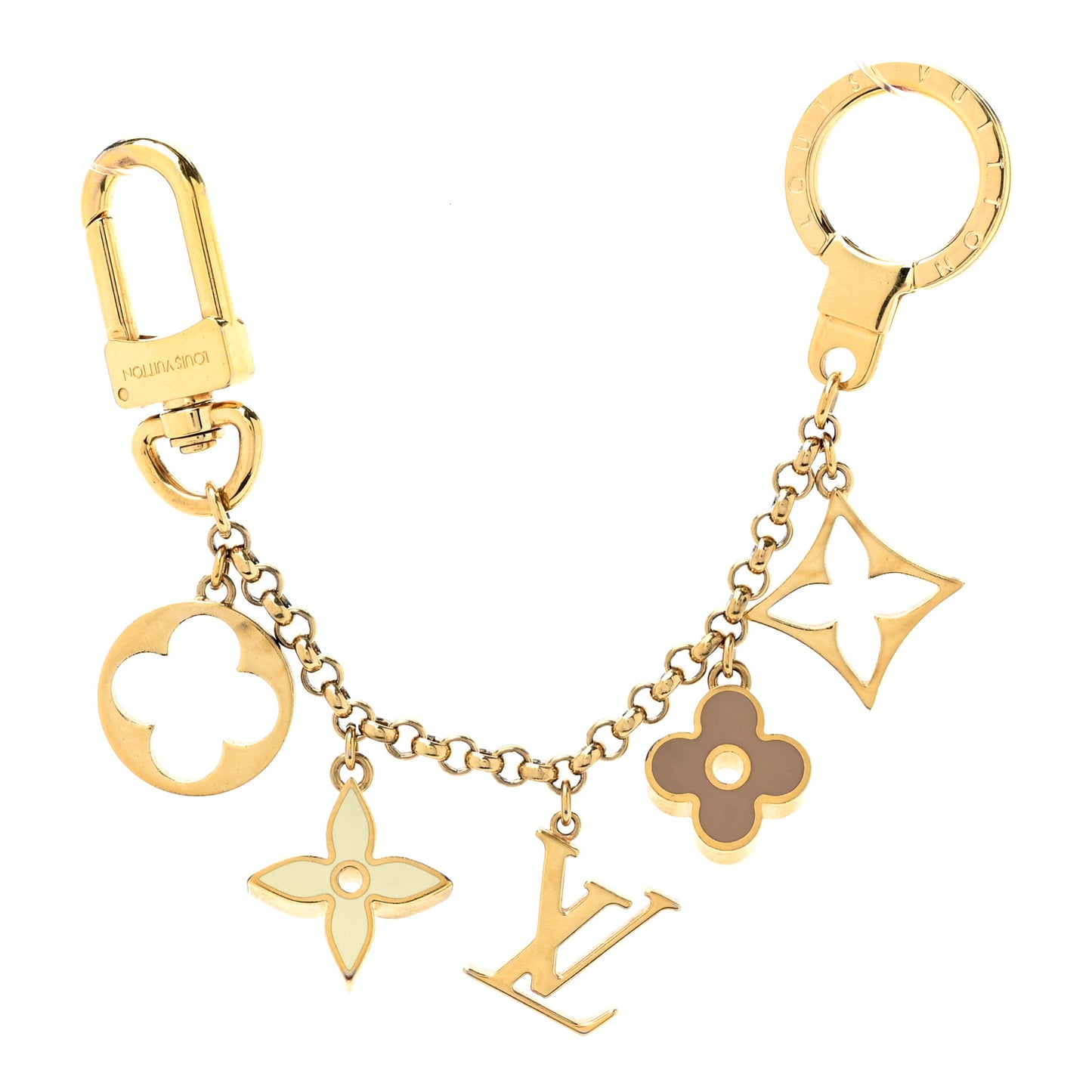 Brass Enamel Fleur De Monogram Bag Charm Chain Gold