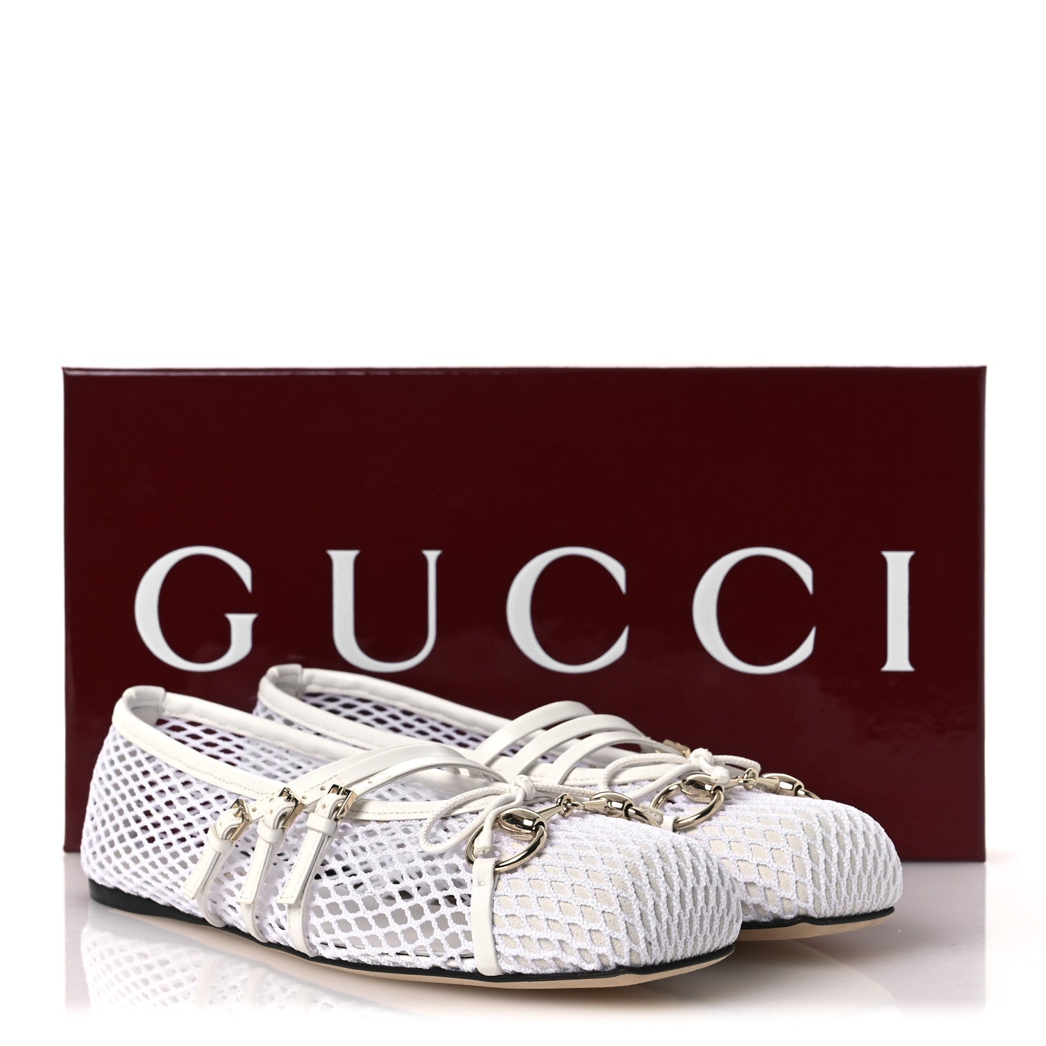 Gucci Video Net Nappa Horsebit Ballerina Flats 38.5 Great White 10 of 10