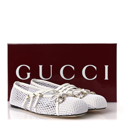 Gucci Video Net Nappa Horsebit Ballerina Flats 38.5 Great White 10 of 10