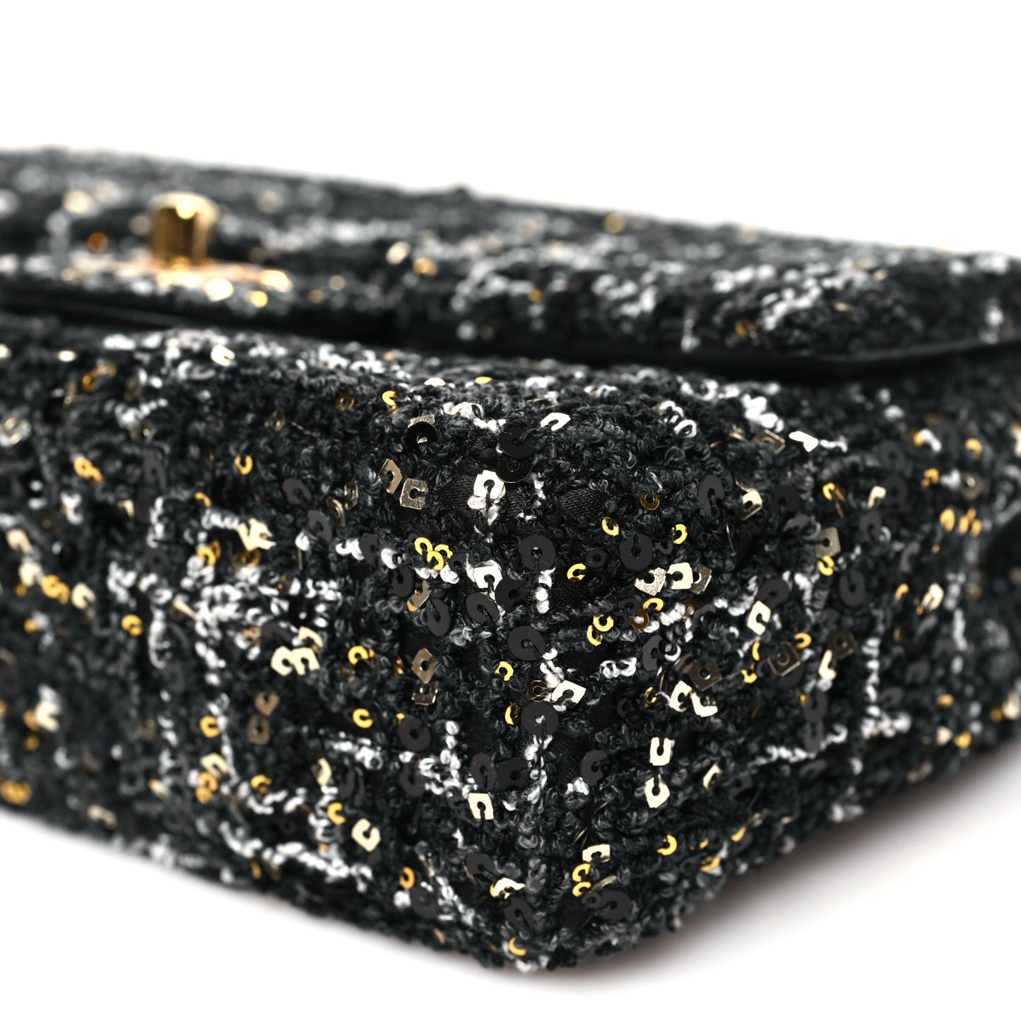 Tweed Sequin Small Single Flap Black Silvery Golden