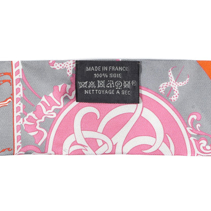 Hermes Silk Ex-Libris Twilly Gris Orange Rose Bonbon 4 of 4