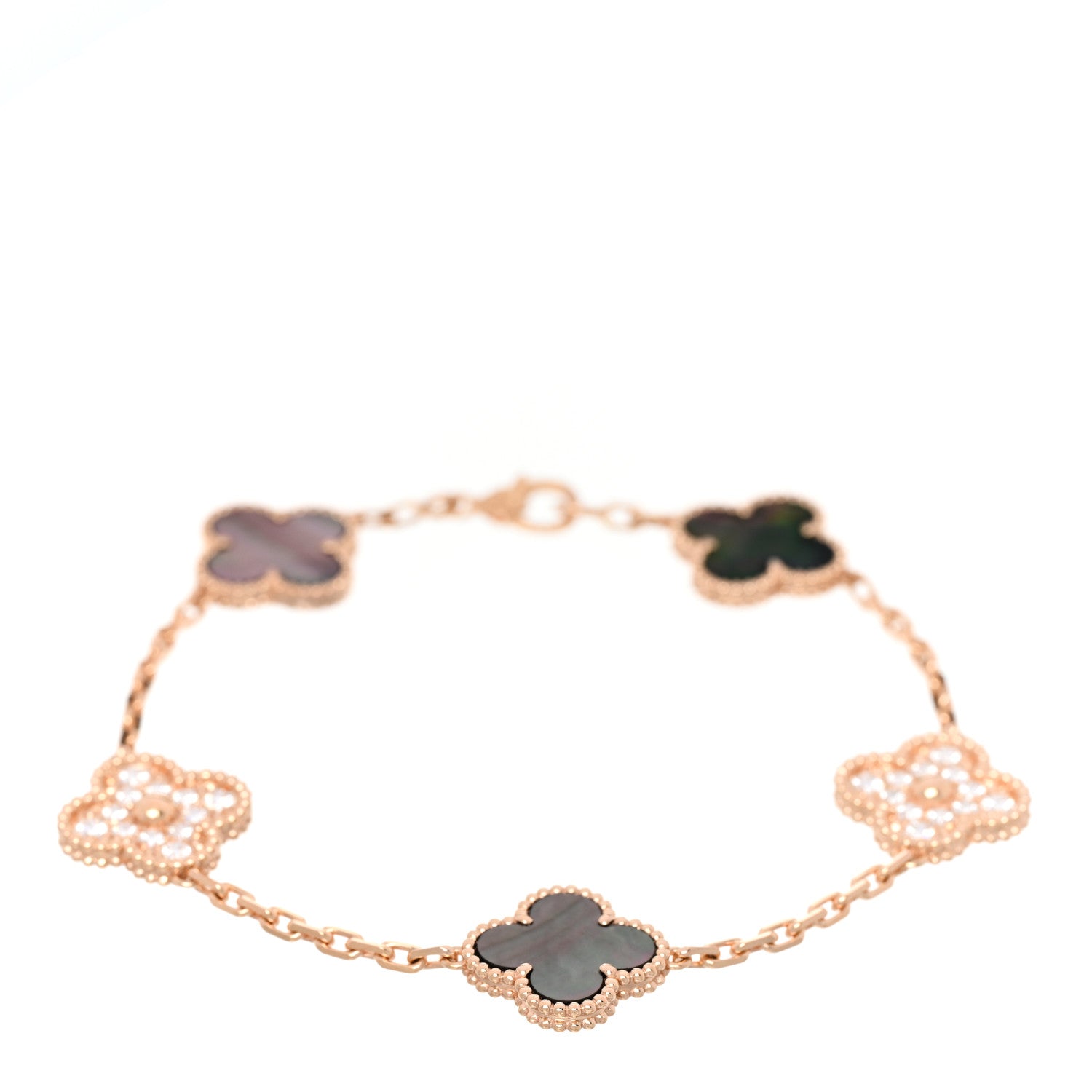 Van Cleef & Arpels 18K Rose Gold Diamond Gray Mother of Pearl 5 Motifs Vintage Alhambra Bracelet 1 of 5