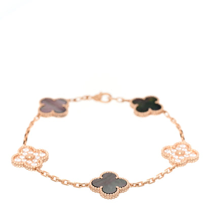 Van Cleef & Arpels 18K Rose Gold Diamond Gray Mother of Pearl 5 Motifs Vintage Alhambra Bracelet 1 of 5