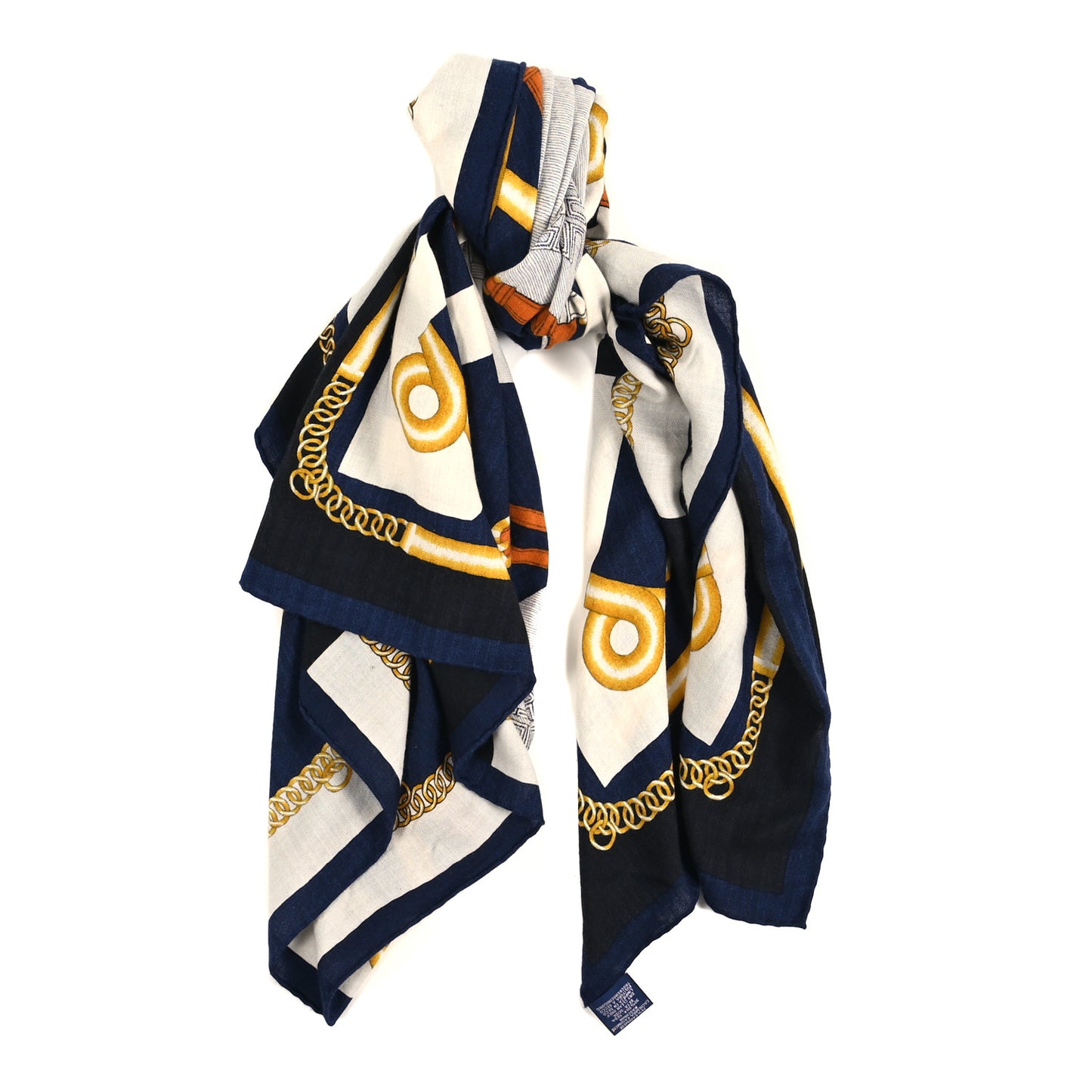 Cashmere Silk Parcours Sans Faute Shawl 140 Marine White Gold