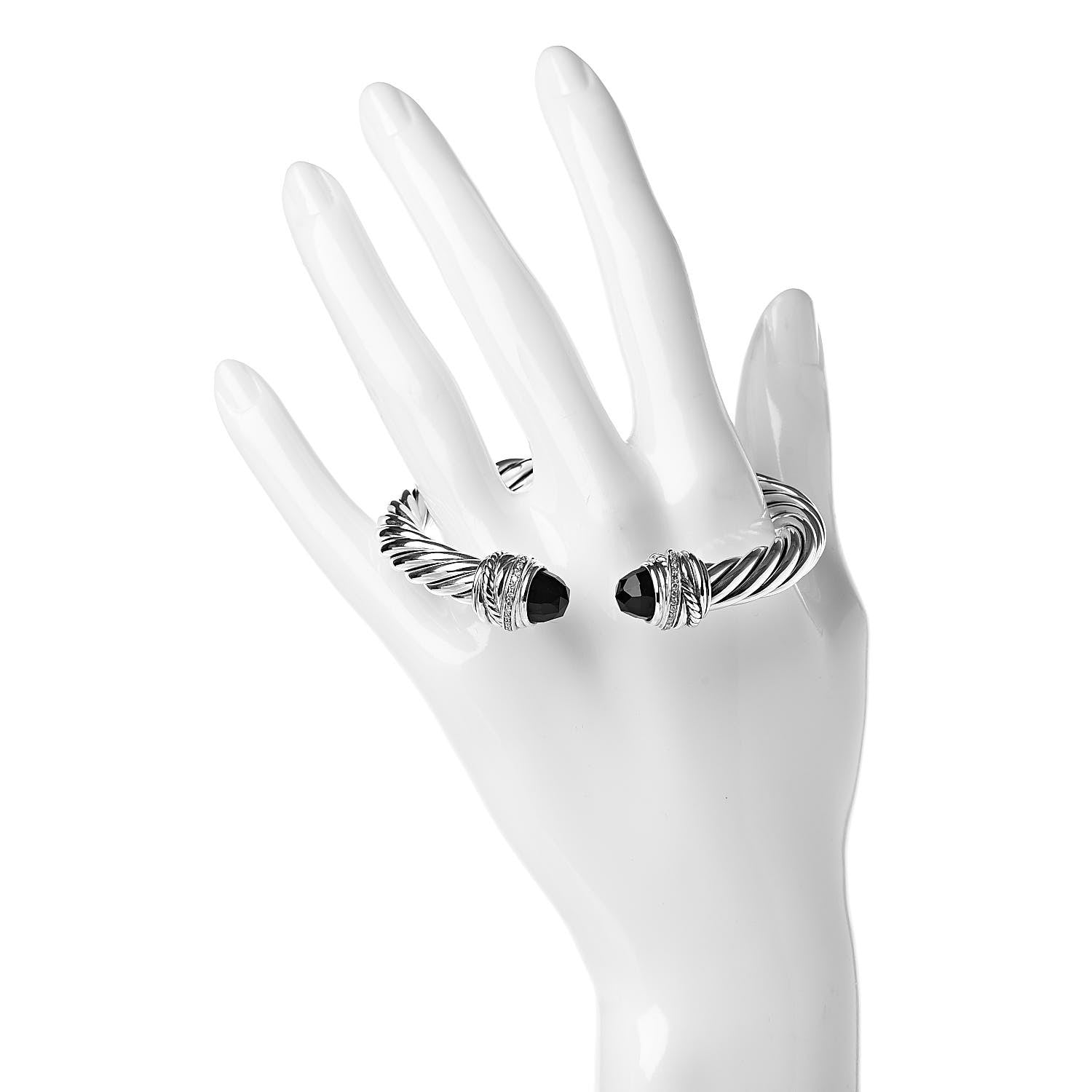 David Yurman Sterling Silver Diamond Black Onyx 8.5mm Crossover Hinge Bracelet 2 of 4