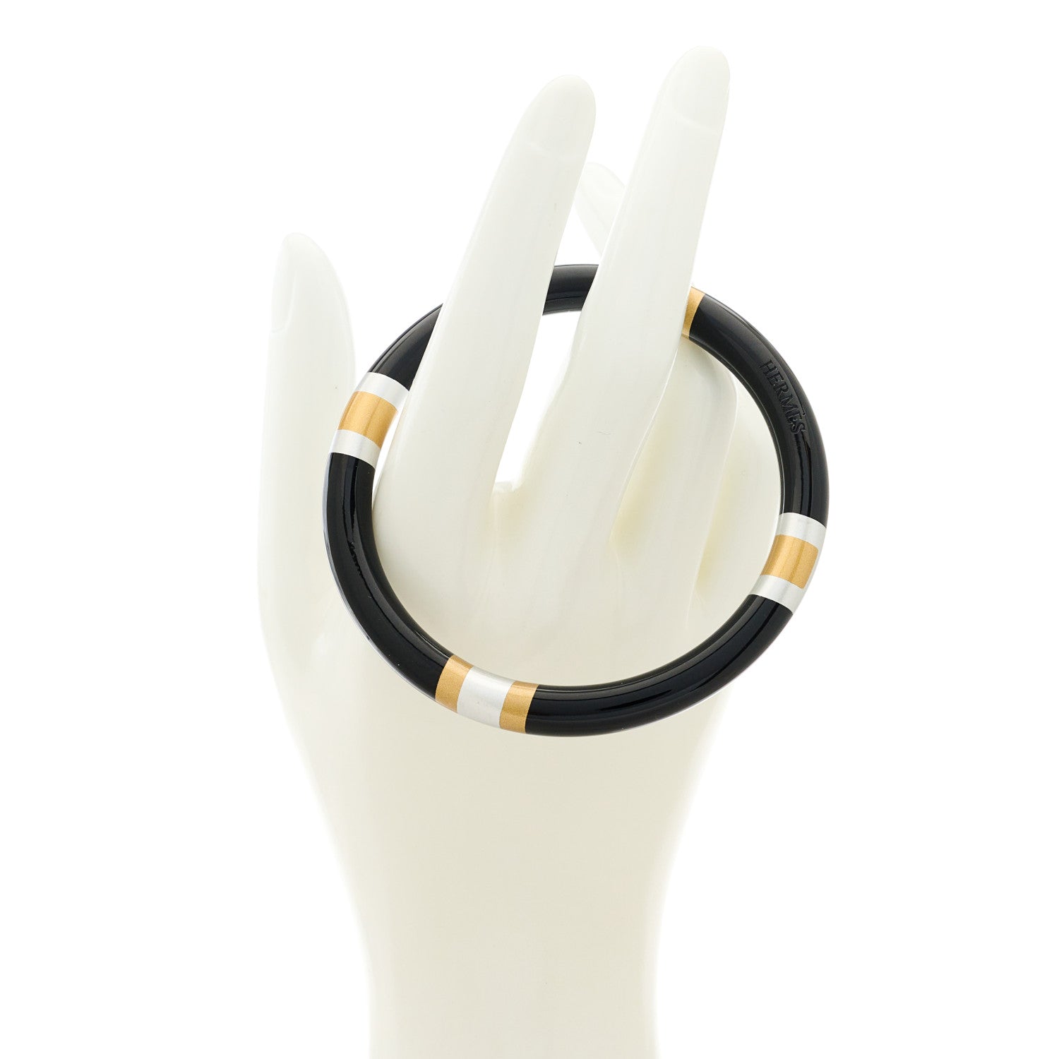 Hermes Lacquered Wood H Equipe PM Bangle Bracelet T1 Black 2 of 6