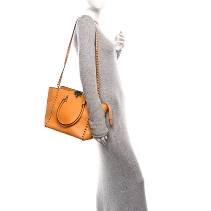 Valentino Garavani Vitello Small Rockstud Double Handle Tote Mandarin Sorbet 2 of 10