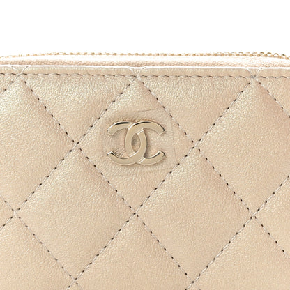 Chanel Iridescent Calfskin Quilted Zip Coin Purse Wallet Beige 8 of 9