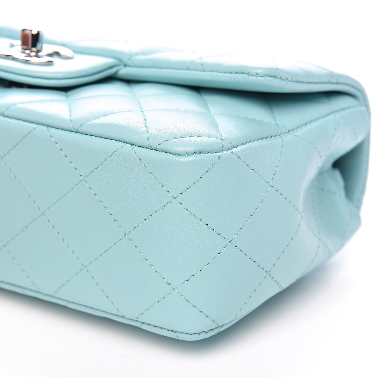 Lambskin Quilted Mini Rectangular Flap Light Blue