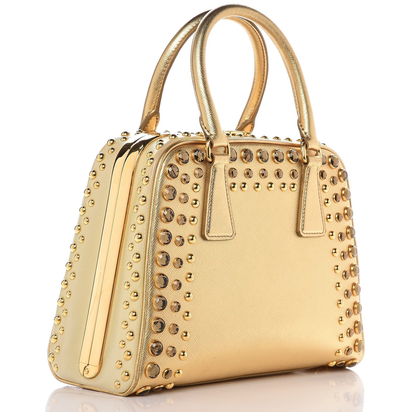 Saffiano Vernice Crystal Pyramid Bag Platino