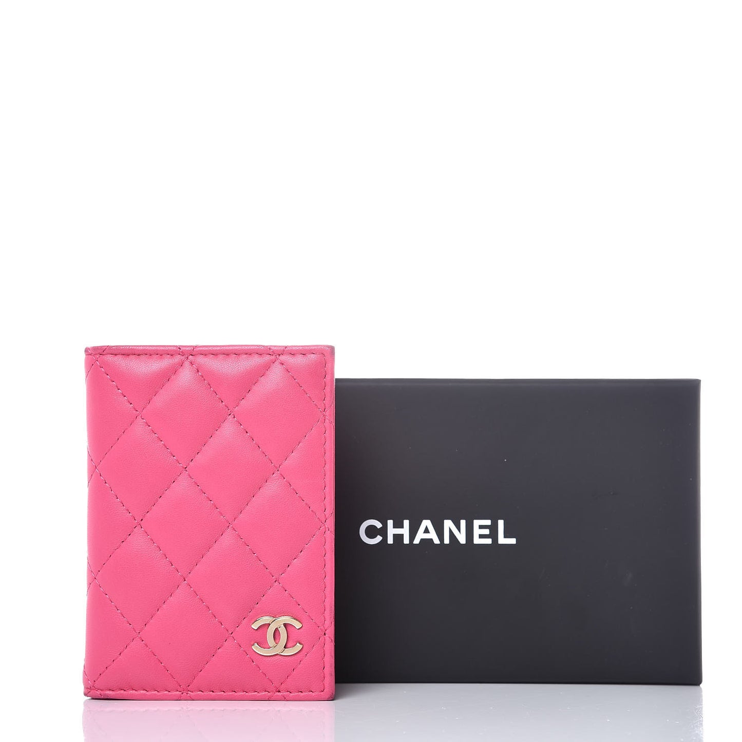Lambskin Quilted Card Holder Wallet Fuchsia
