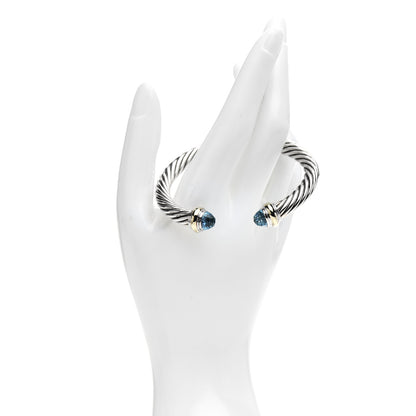 David Yurman Sterling Silver 14K Yellow Gold Blue Topaz 7mm Cable Classics Bracelet 2 of 5