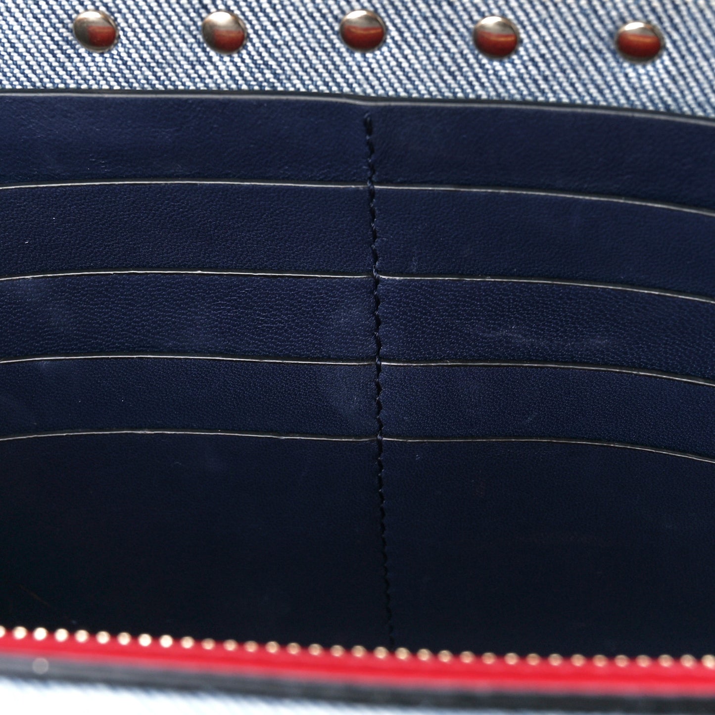 Denim Rockstud Spike Wallet on Chain Blue