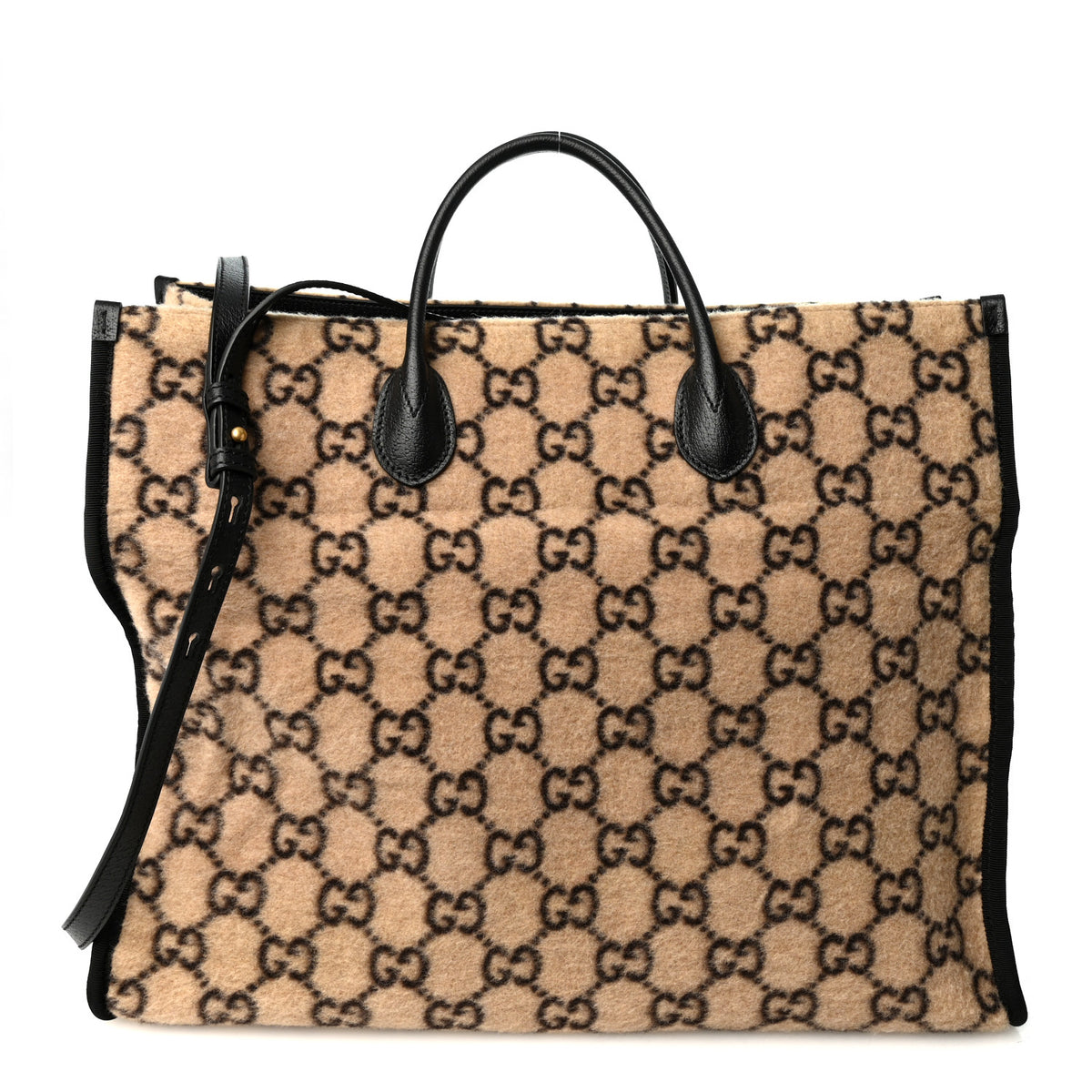 Covered Wool GG Monogram Large Tote Bag Beige Ebony