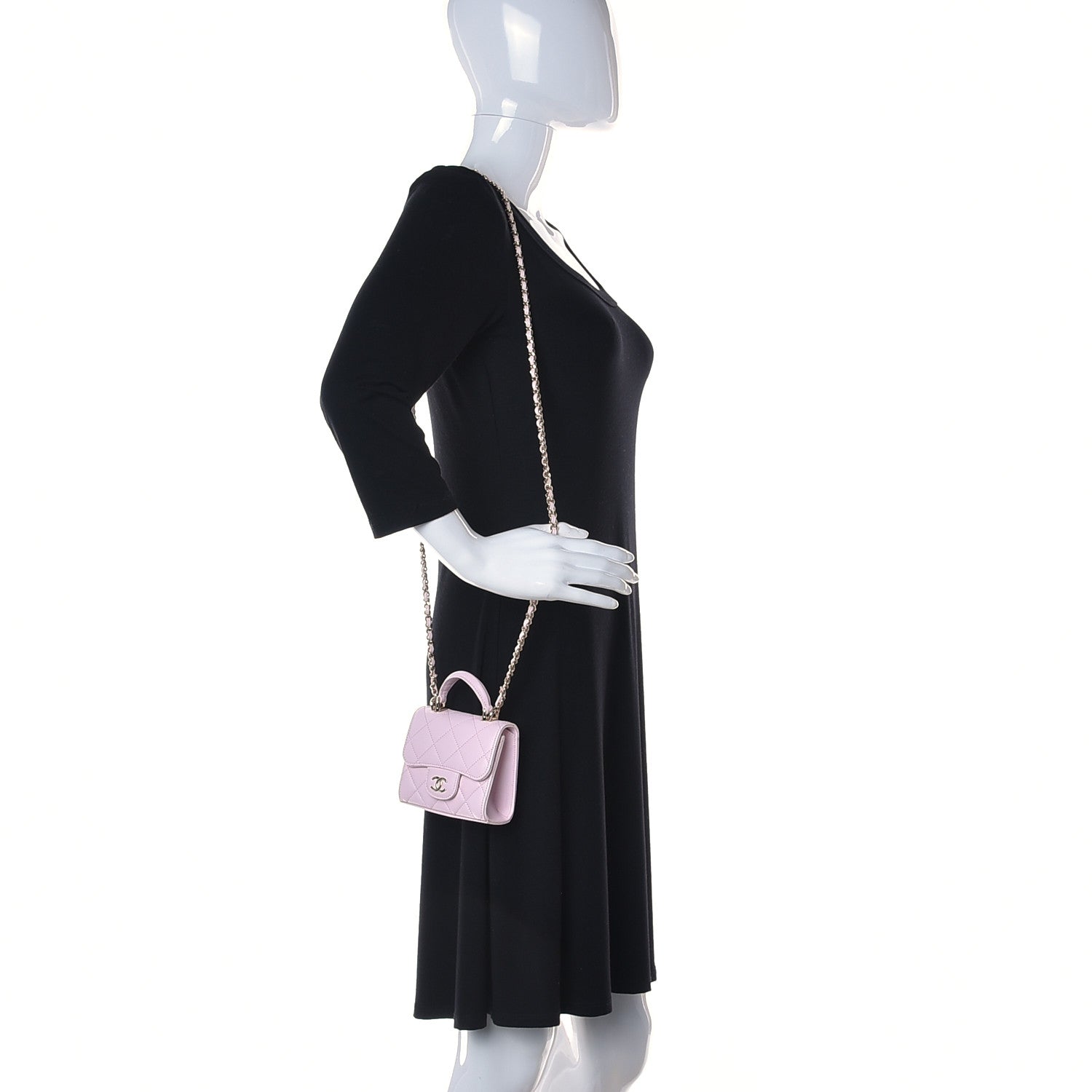 Chanel Lambskin Quilted Top Handle Clutch With Chain Light Pink 2 of 14