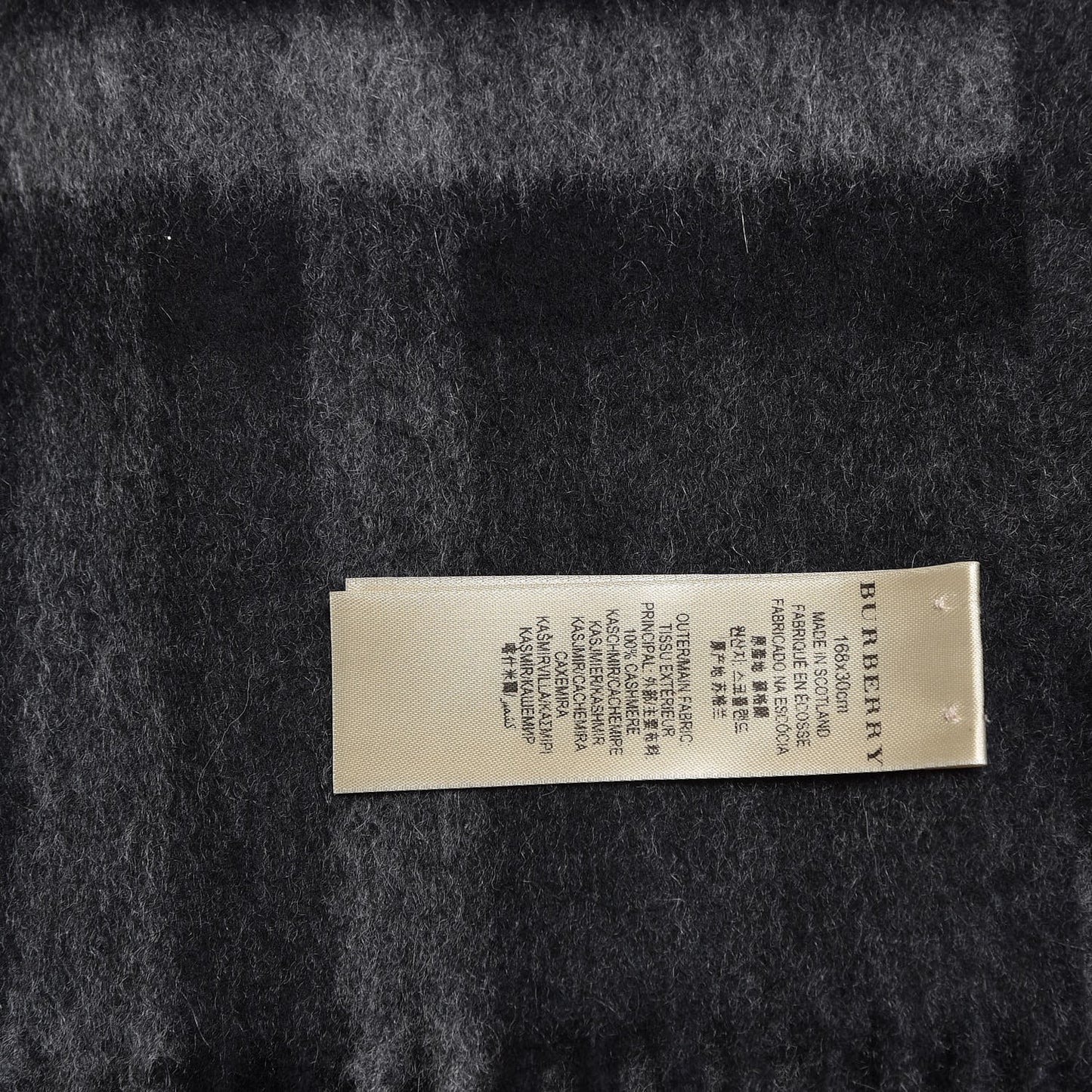 Cashmere Classic Check Fringe Scarf Charcoal