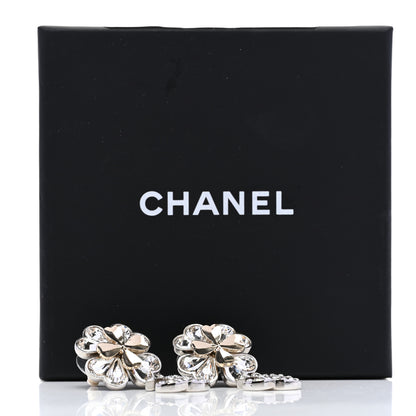 Chanel Crystal CC Clover Heart Drop Earrings Silver Gold 5 of 5