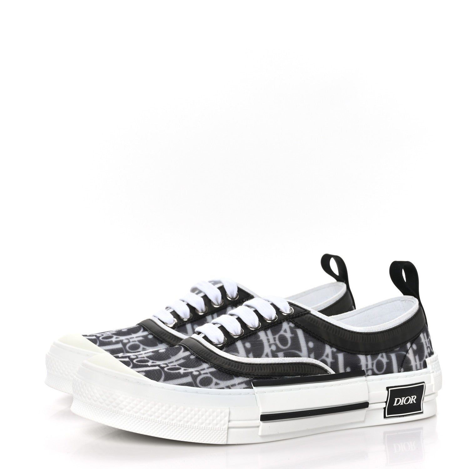 Christian Dior Technical Canvas Mesh Half Oblique Printed Mens B23 Low Top Sneakers 40 Black White 3 of 8