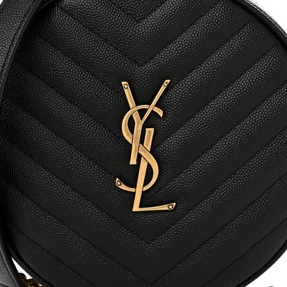 Saint Laurent Grain De Poudre Matelasse Chevron Quilted Round Vinyle Camera Bag Black 7 of 9