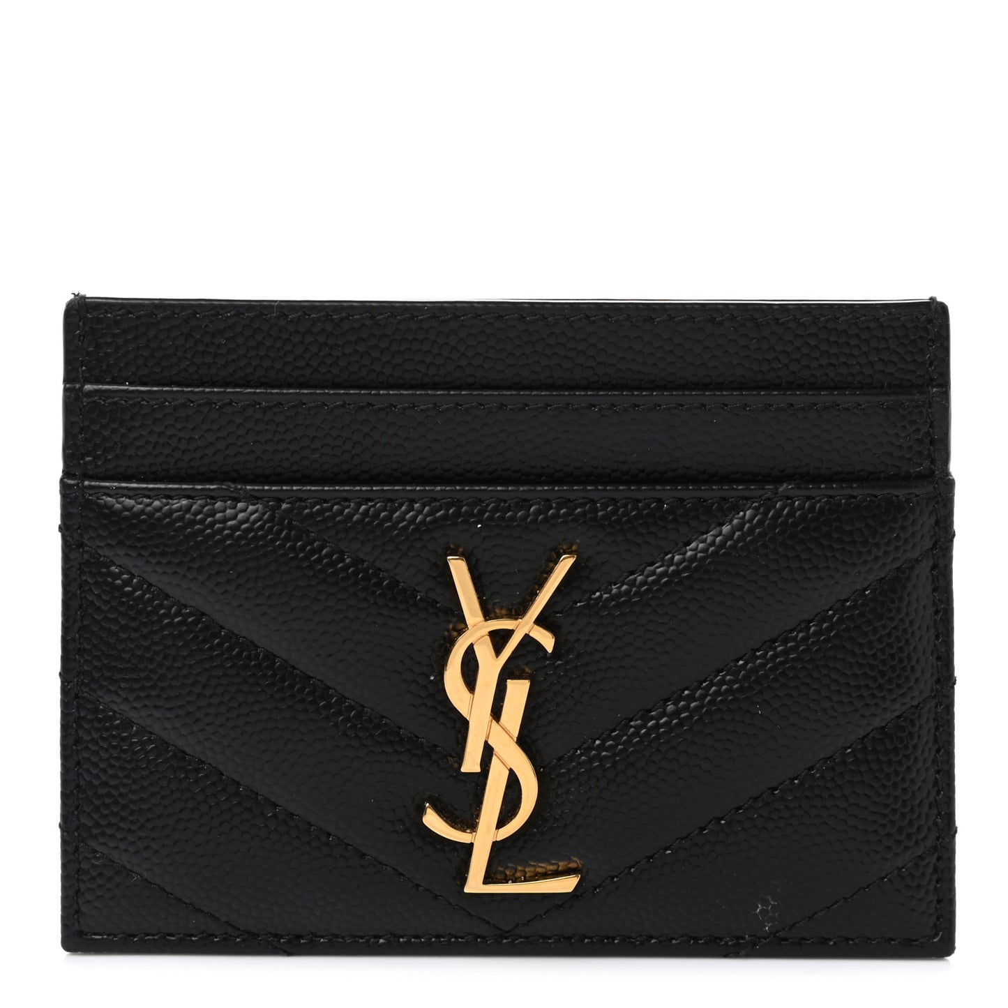 Grain De Poudre Matelasse Chevron Monogram Credit Card Case Black