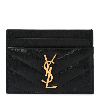 Saint Laurent Grain De Poudre Matelasse Chevron Monogram Credit Card Case Black 1 of 9