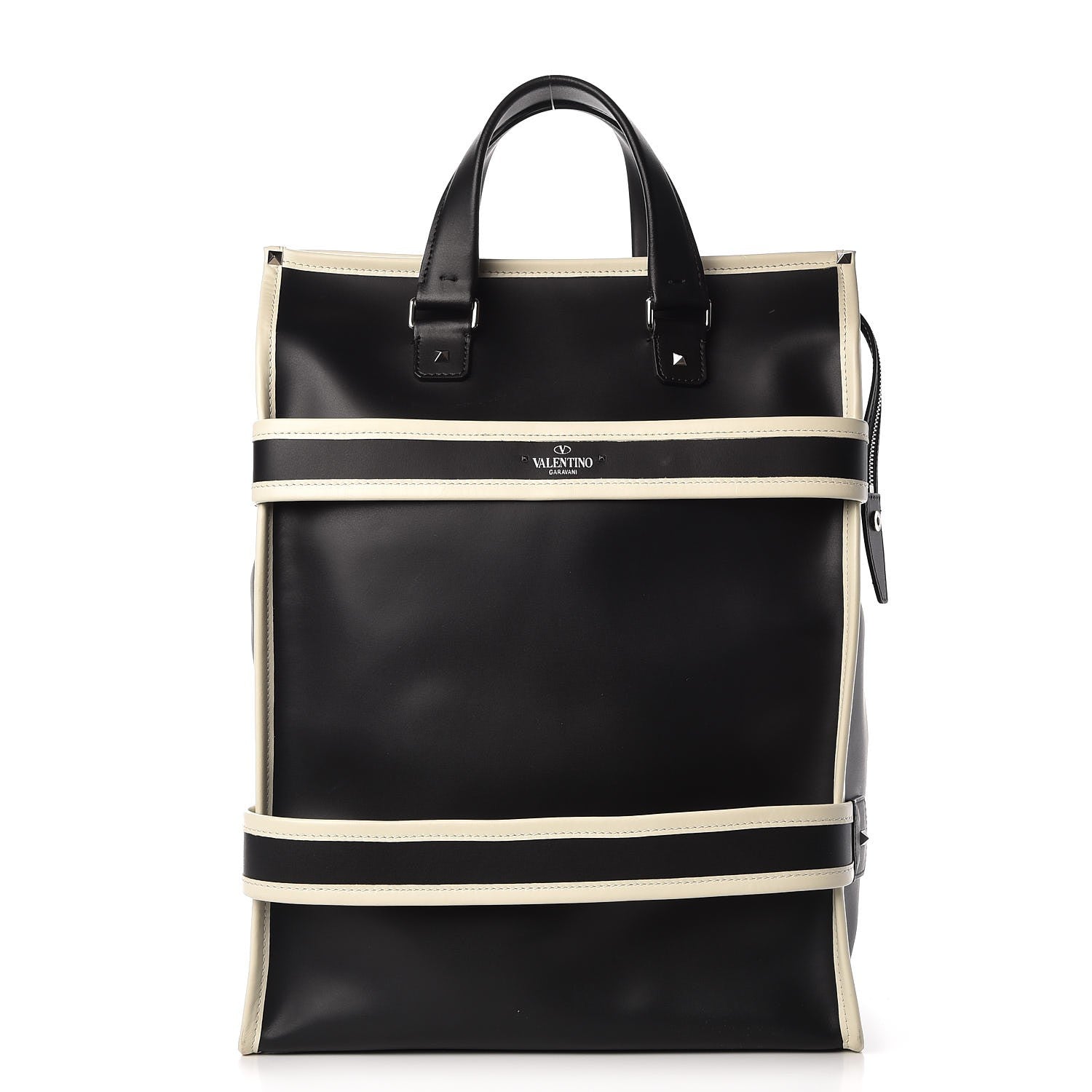 Valentino Garavani Mens Calfskin Striped Tote Black 1 of 12