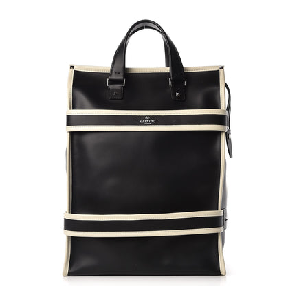 Valentino Garavani Mens Calfskin Striped Tote Black 1 of 12