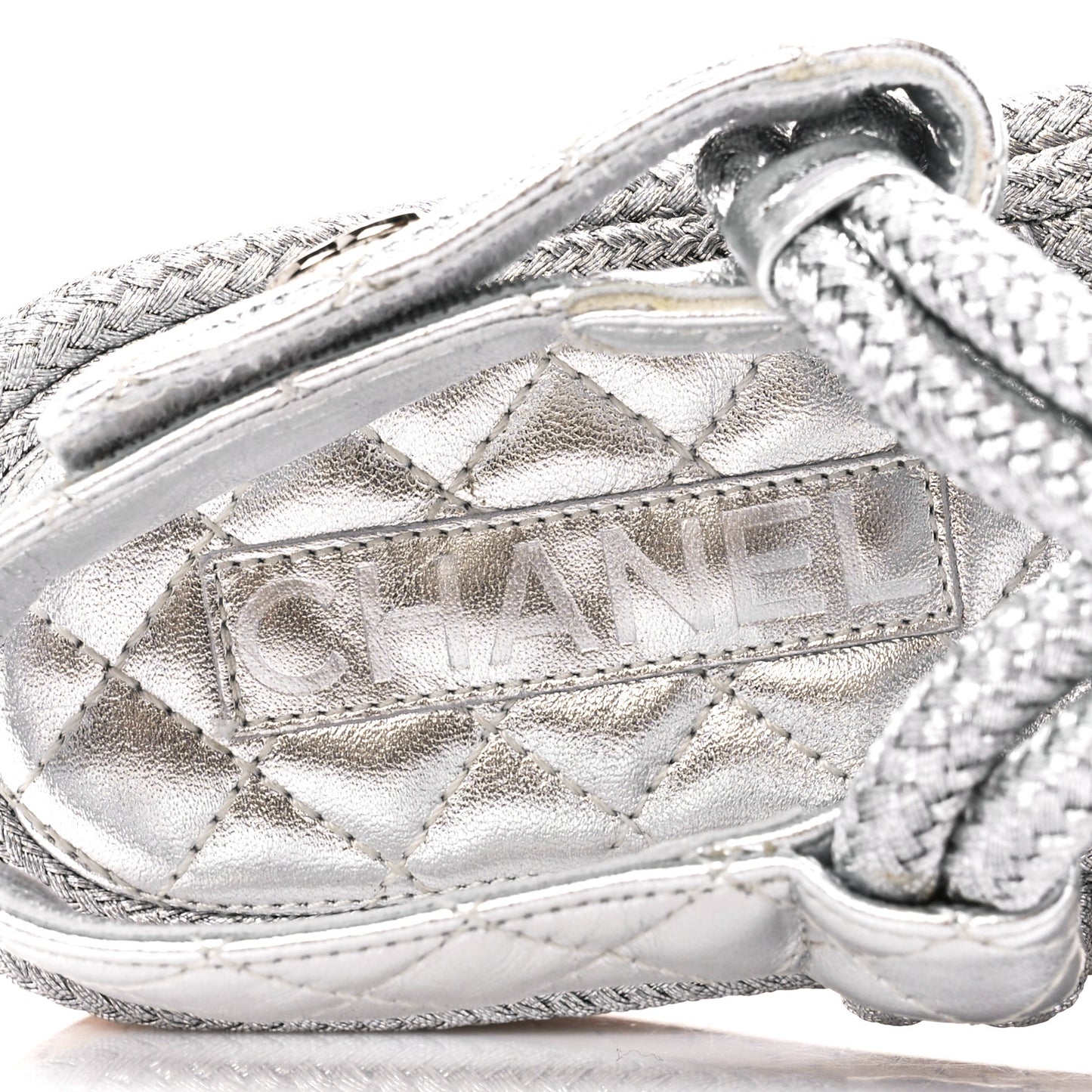 Metallic Cord Lambskin Quilted Logo Sandals 37 Black