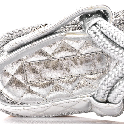 Chanel Metallic Cord Lambskin Quilted Logo Sandals 37 Black 8 of 10