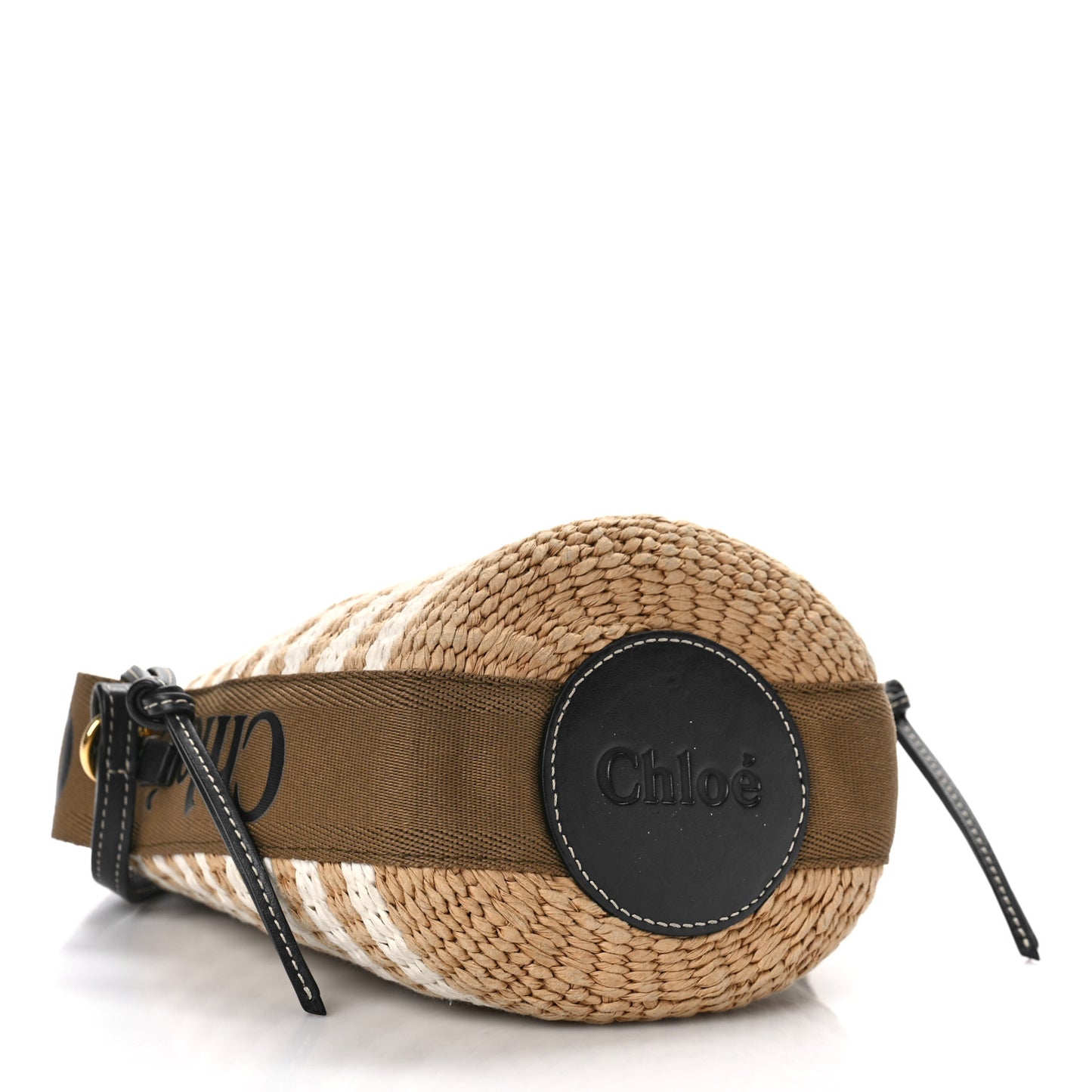 Raffia Calfskin Small Woody Striped Basket Bag Grove Brown