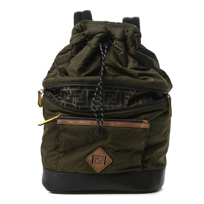 Fendi Nylon Vitello Grace FF Expandable Drawstring Backpack Military Brown Tortora 1 of 9
