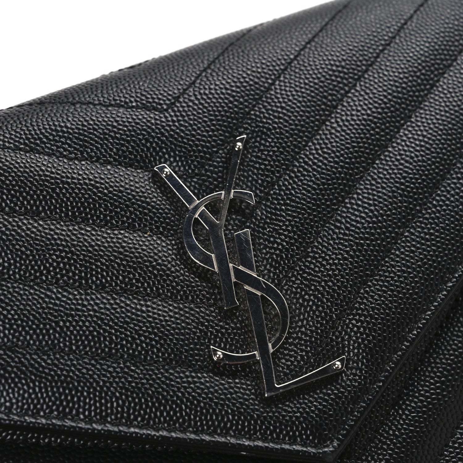 Saint Laurent Grain De Poudre Matelasse Chevron Monogram Chain Wallet Black 11 of 12