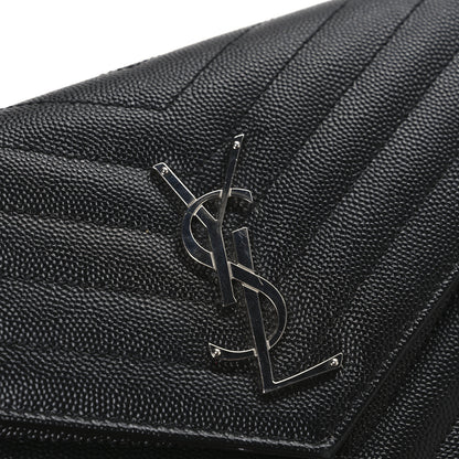 Saint Laurent Grain De Poudre Matelasse Chevron Monogram Chain Wallet Black 11 of 12