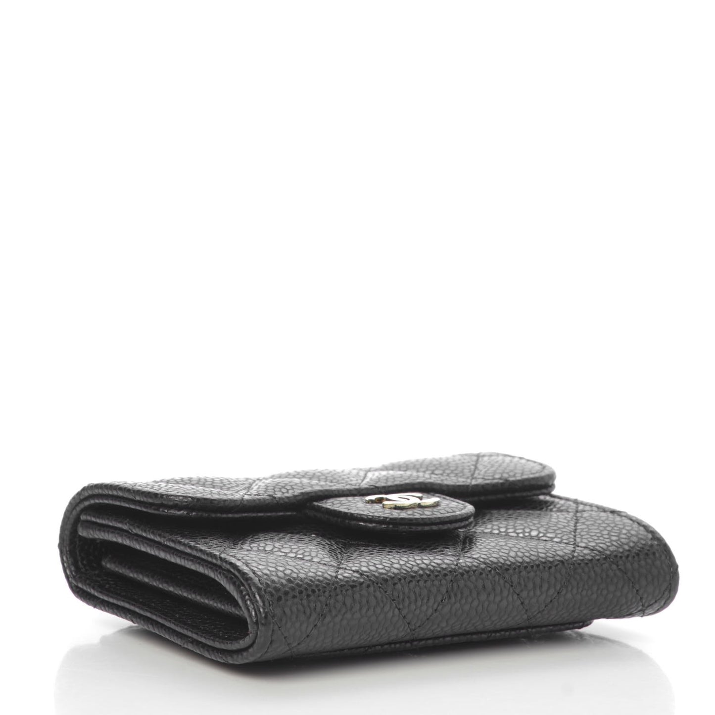 Caviar Quilted Flap Card Holder Wallet Black