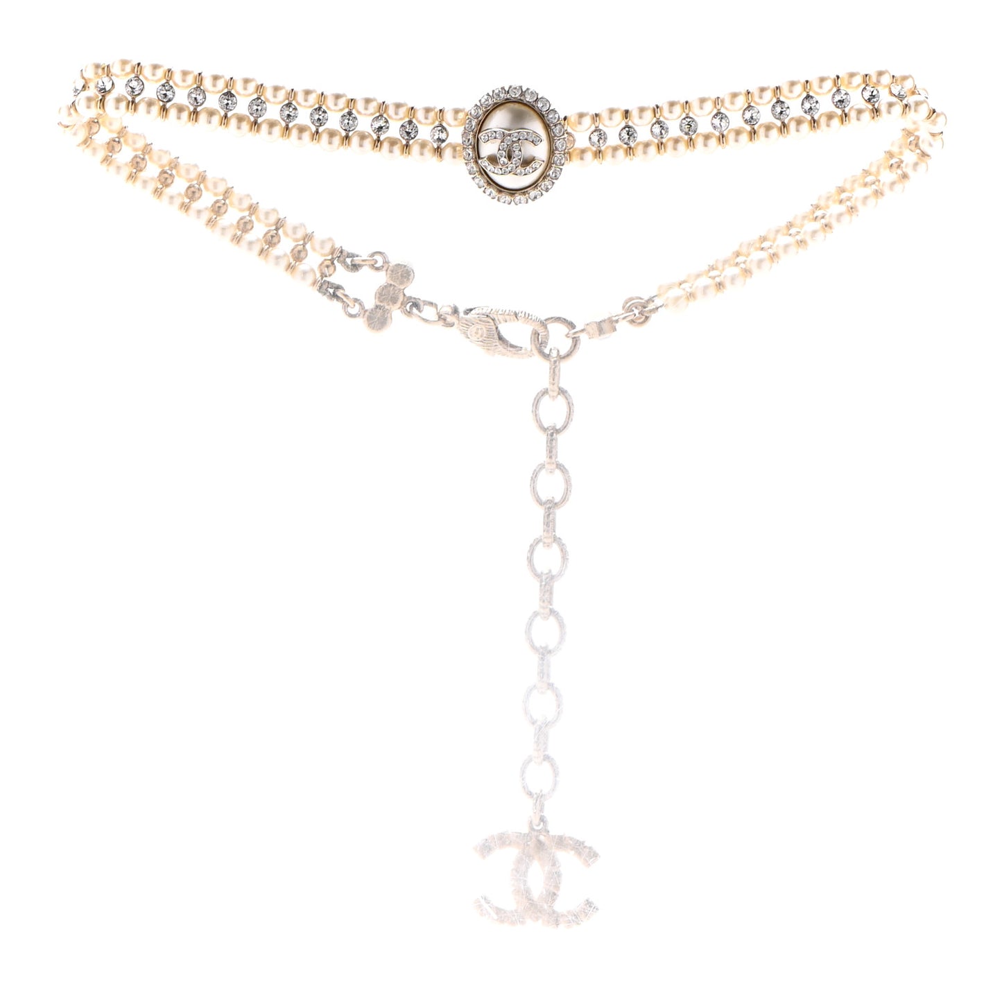 Pearl Crystal CC Choker Necklace Gold