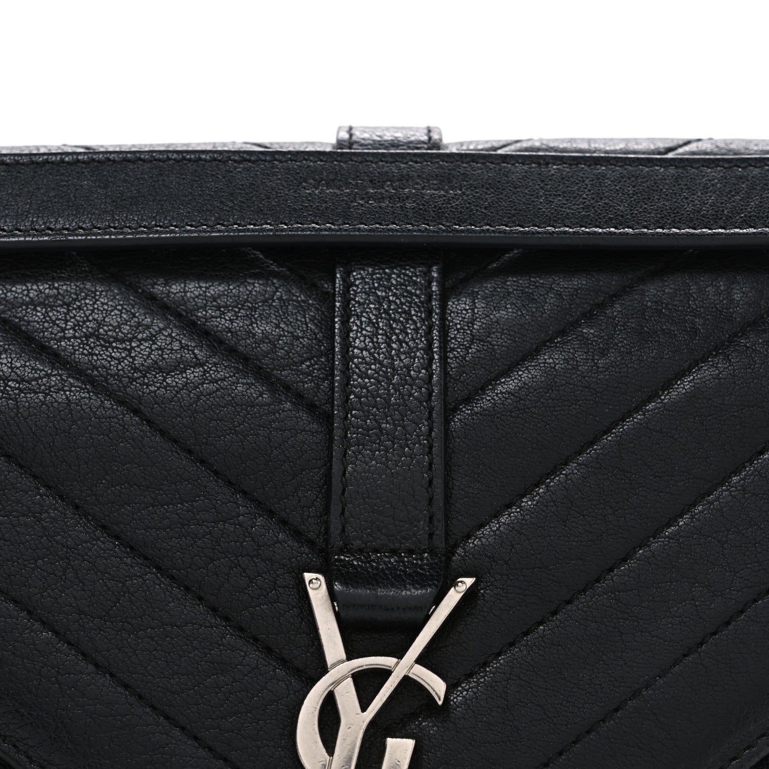 Saint Laurent Grained Calfskin Matelasse Chevron Medium Monogram Chain Bag Black 8 of 11