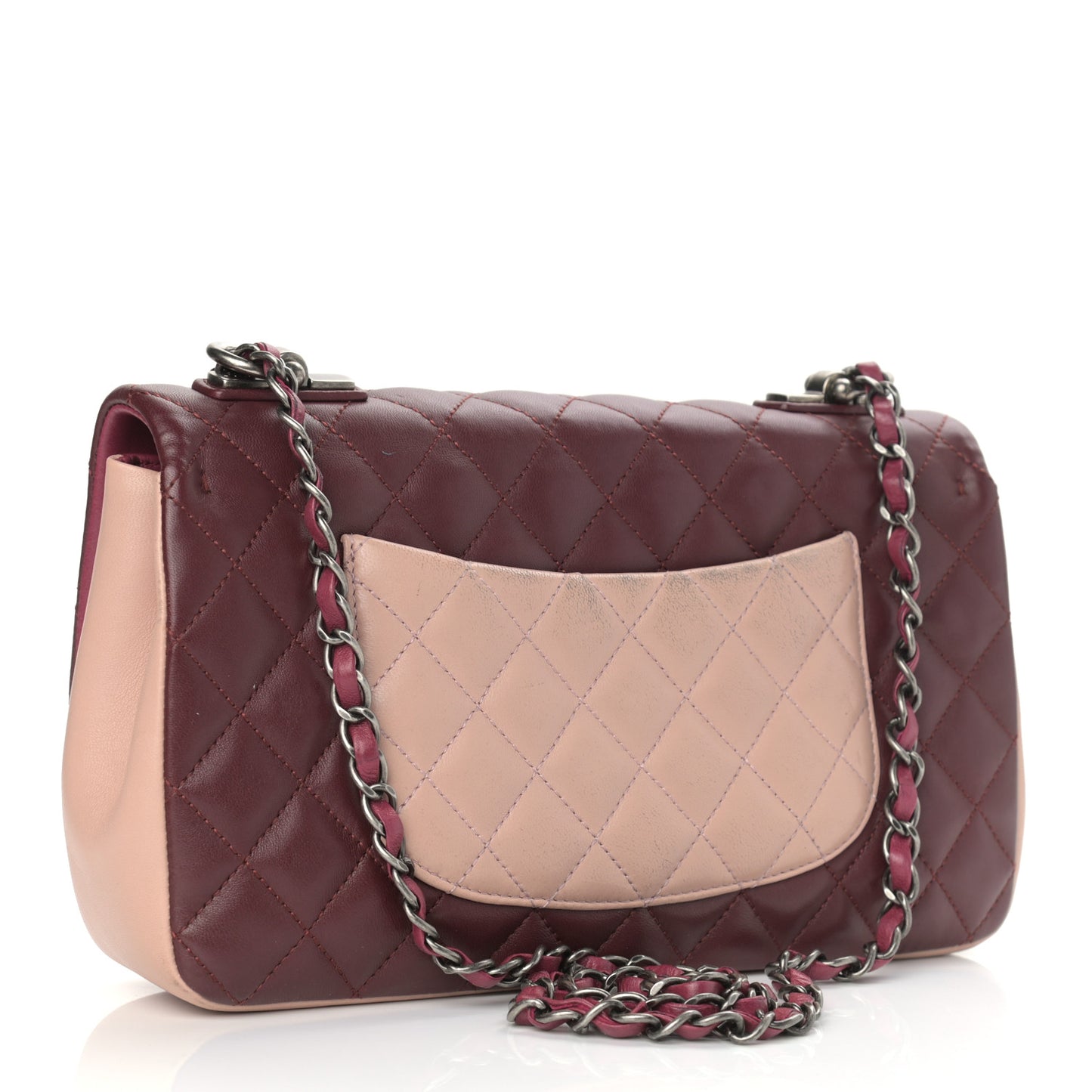 Lambskin Quilted Medium Tri-Color Flap Burgundy Dark Pink