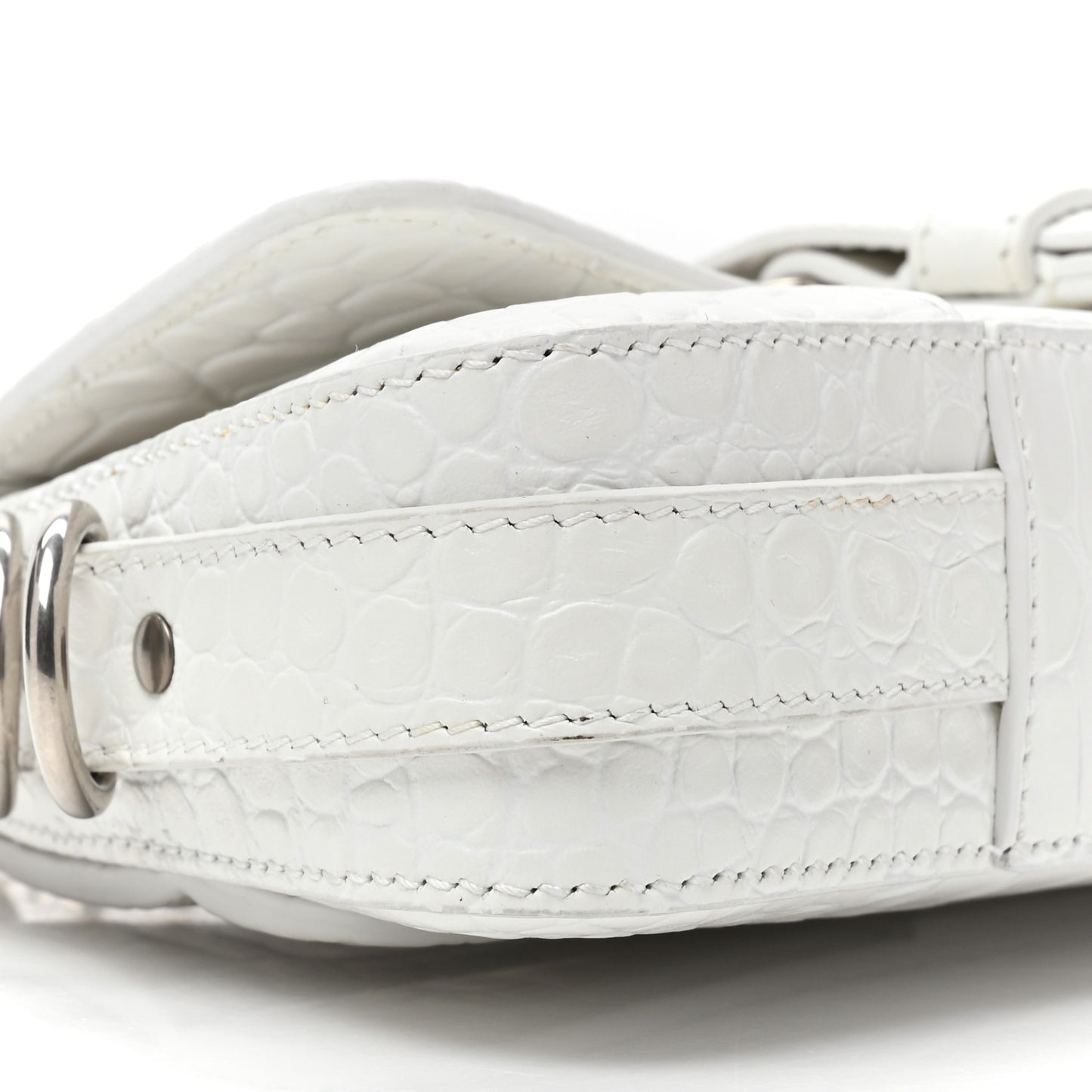 Calfskin Crocodile Embossed Small Lindsay Shoulder Bag Optic White
