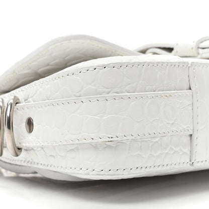 Balenciaga Calfskin Crocodile Embossed Small Lindsay Shoulder Bag Optic White 9 of 11