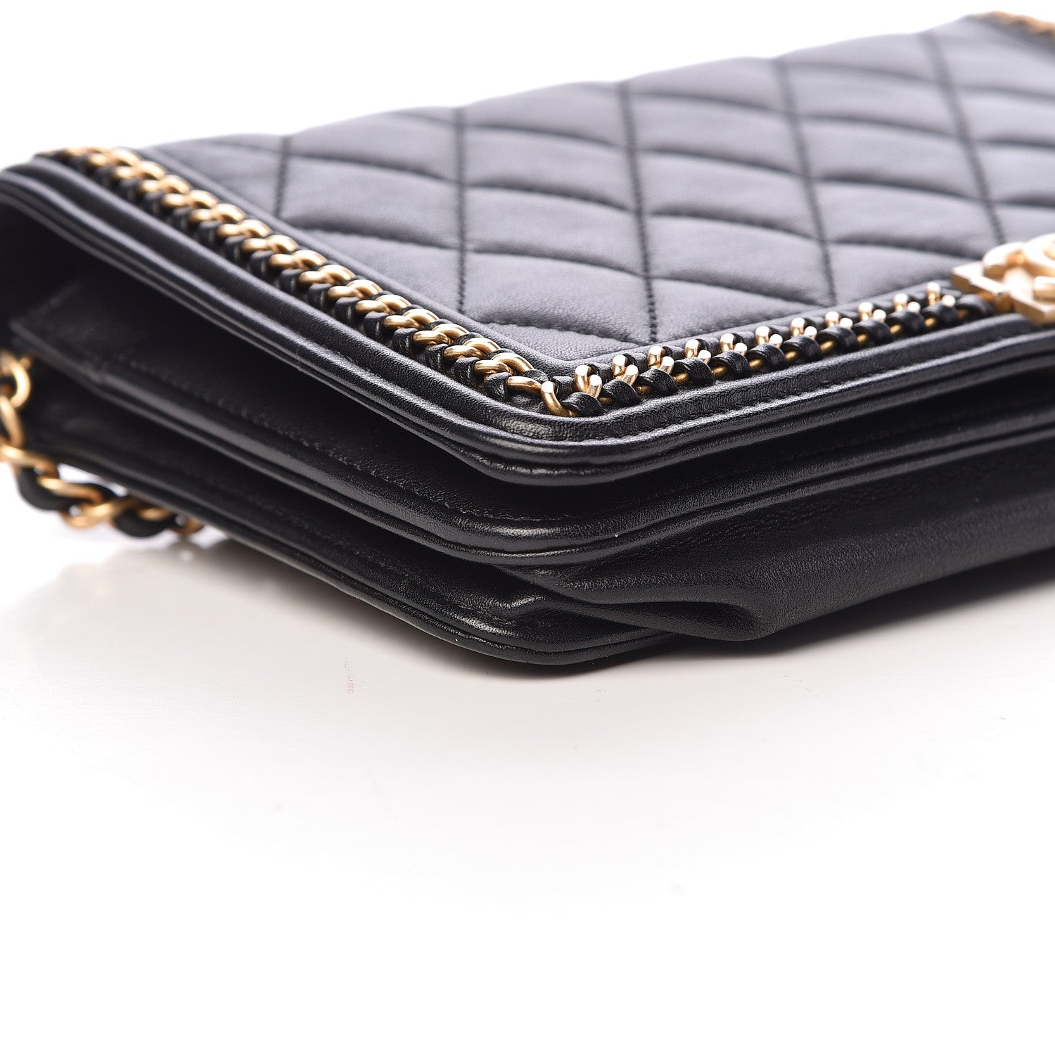Chanel Calfskin Quilted Chain Around Boy Wallet On Chain WOC Black 12 of 15