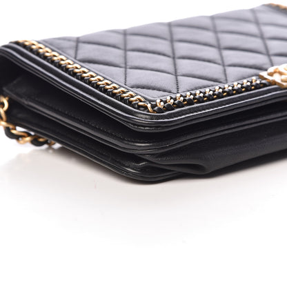 Chanel Calfskin Quilted Chain Around Boy Wallet On Chain WOC Black 12 of 15