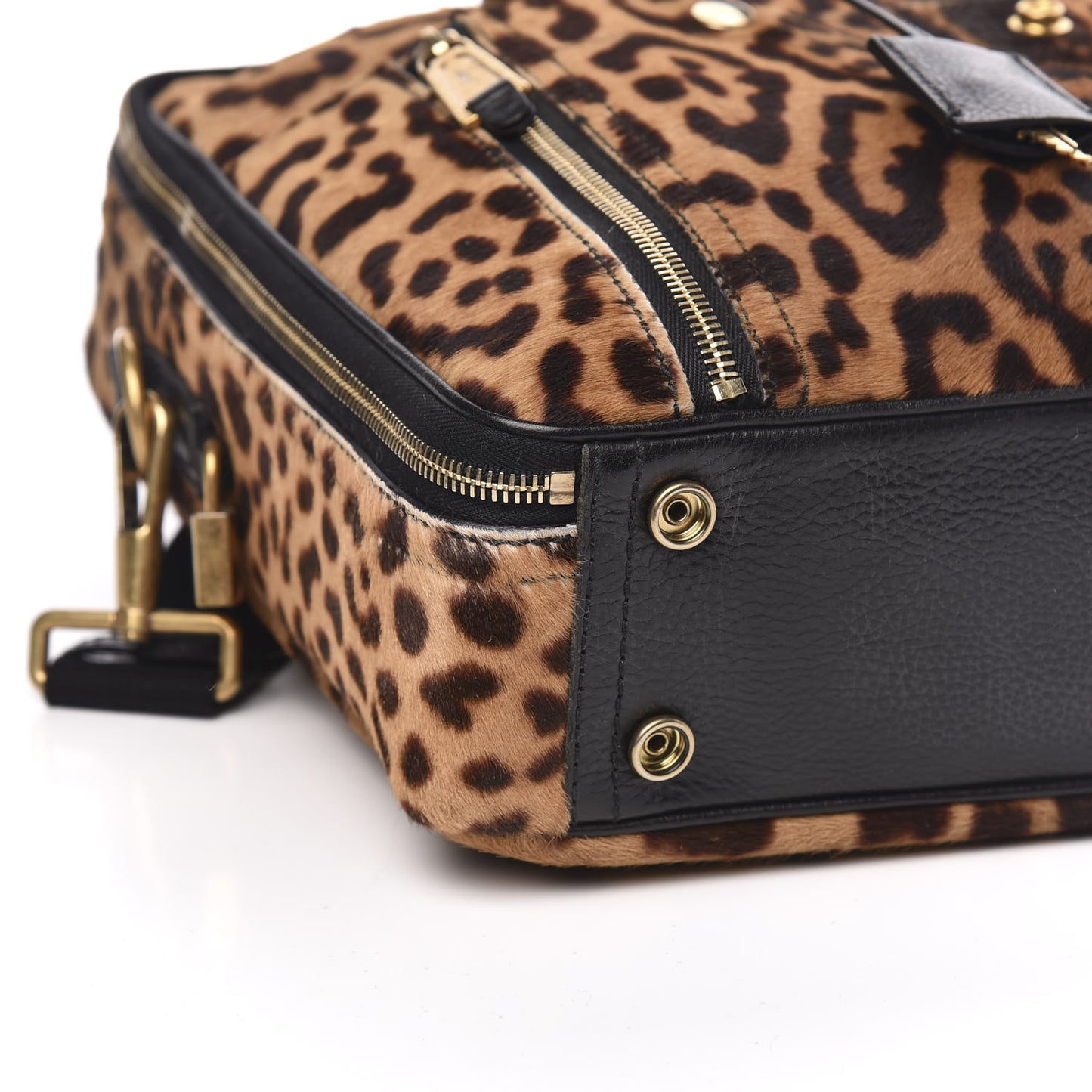 Calfskin Leopard Print Pony Hair Briefcase Black