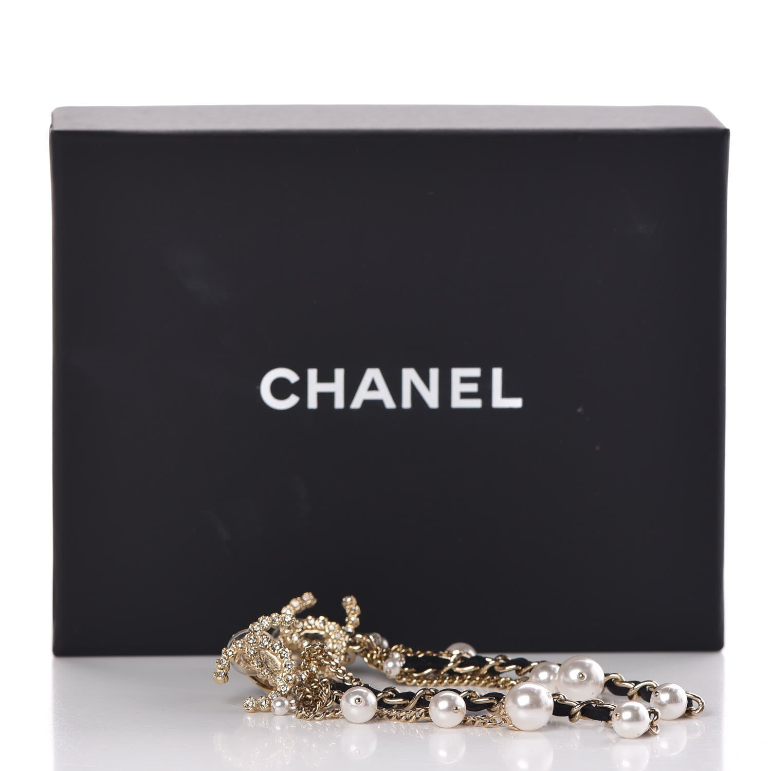 Chanel Pearl Crystal Lambskin Chain CC Dangle Clip On Earrings Gold 5 of 5