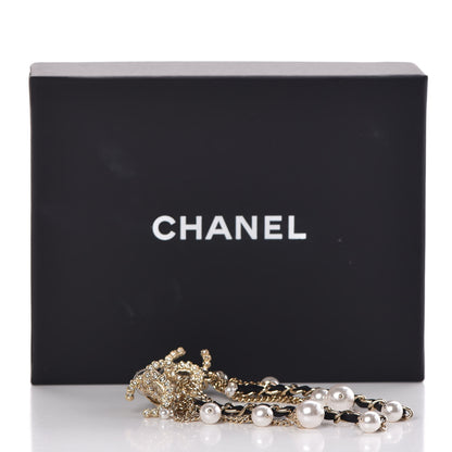Chanel Pearl Crystal Lambskin Chain CC Dangle Clip On Earrings Gold 5 of 5