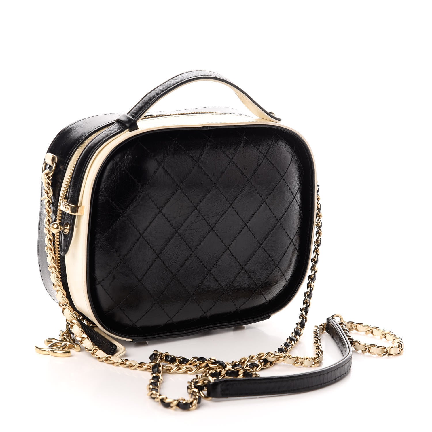 Chanel Aged Calfskin Stitched Camera Case Black Light Beige 3 of 10