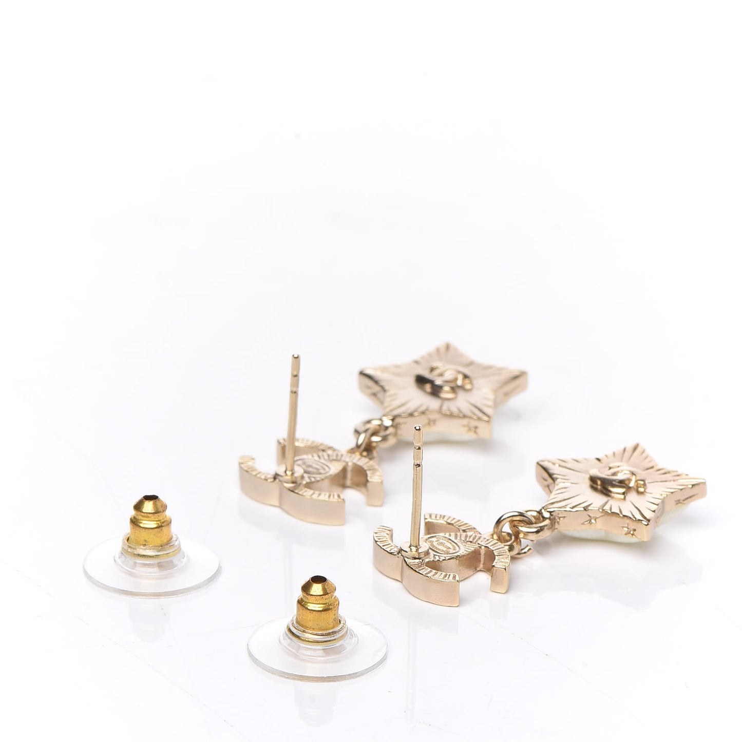 Metal Resin Pearl Star CC Drop Earrings Gold