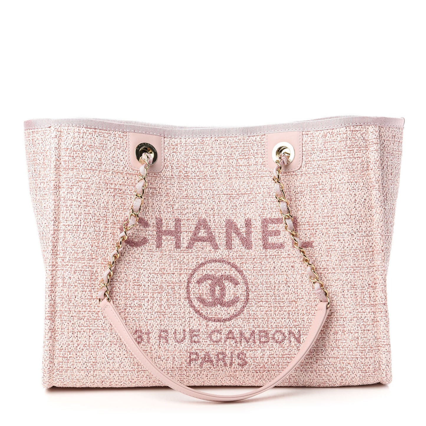 Straw Lurex Small Deauville Tote Pink