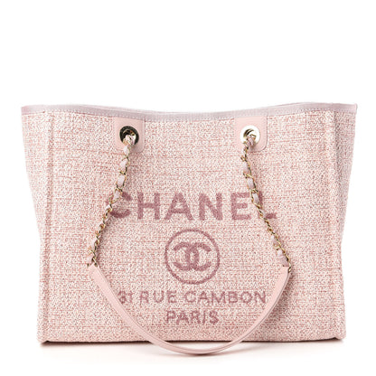 Chanel Straw Lurex Small Deauville Tote Pink 1 of 10