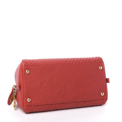 Chanel Wrinkled Lambskin Chevron Quilted Surpique Bowler Red 3 of 9