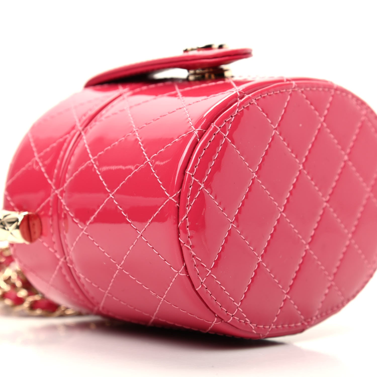 Chanel Patent Quilted Small Round Vanity With Chain Pink 6 of 10